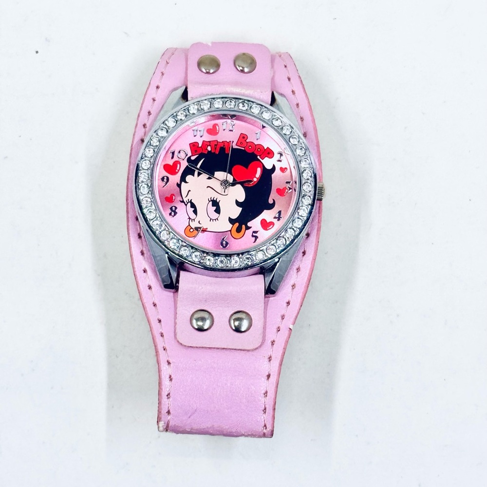 Vintage Betty Boop Silver & Pink Watch with Rhinestone Bezel 38.5mm
